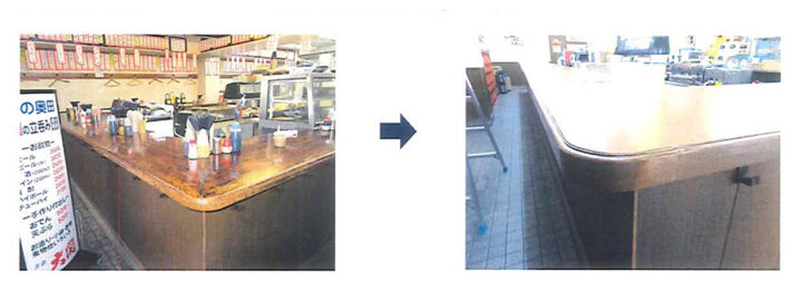 居酒屋カウンターの天板貼替